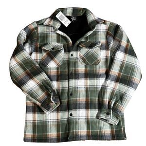 NWT Original Deluxe Supply Men’s Fleece Shirt Jacket  Green Plaid Sherpa Lined